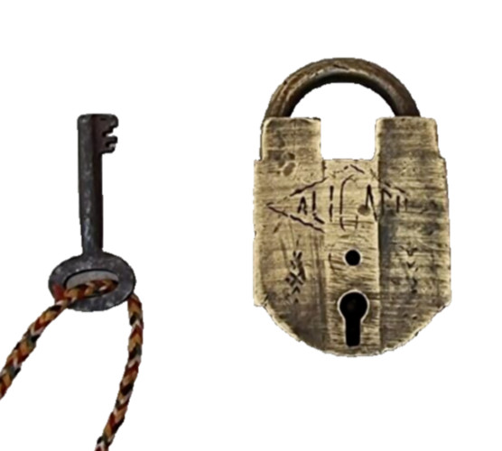Vintage Old Antique Unique Shape Brass Hand Made Pad Lock With Key , Collectible