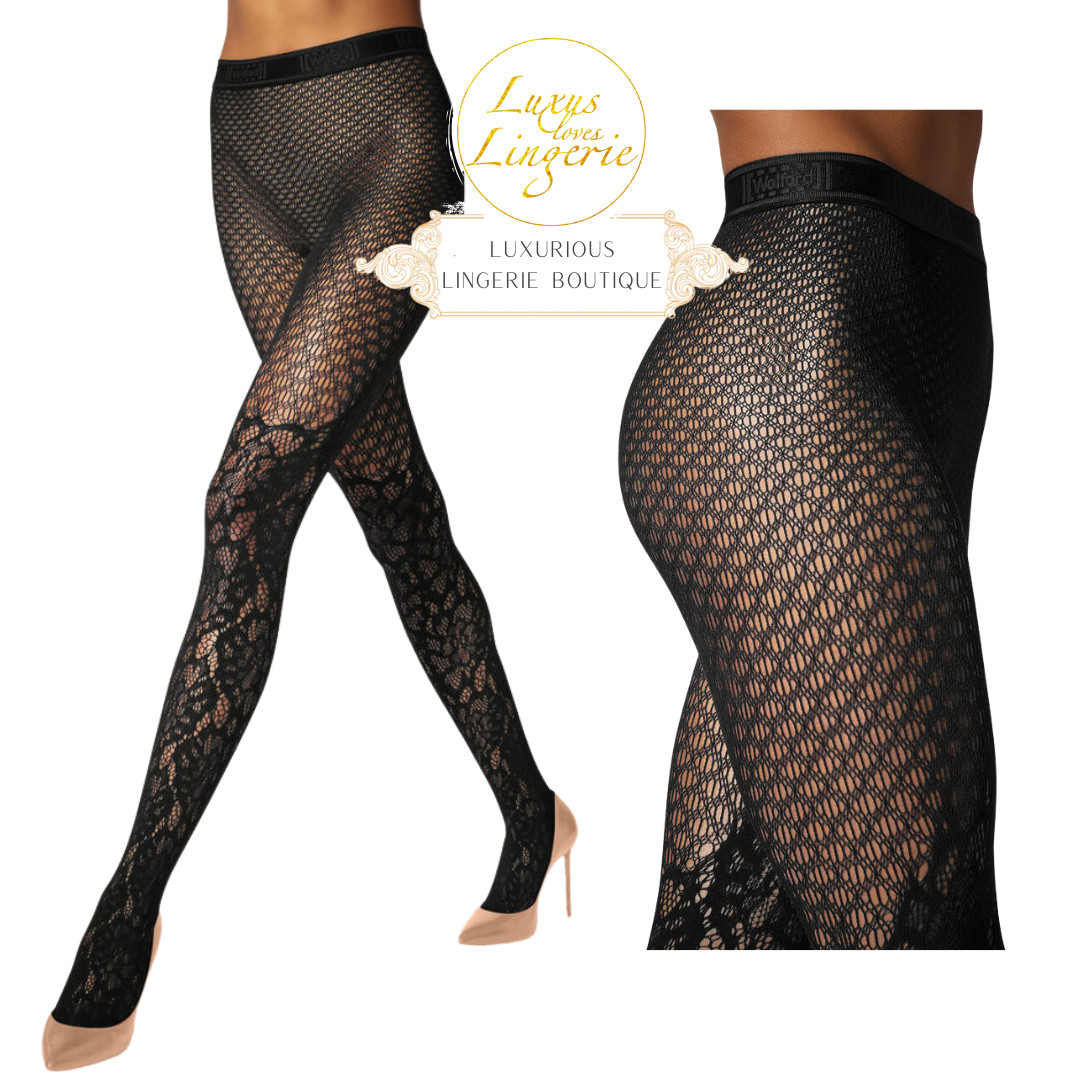 Lace Tattoo Tights By Wolford M Black Transparent Net Tights