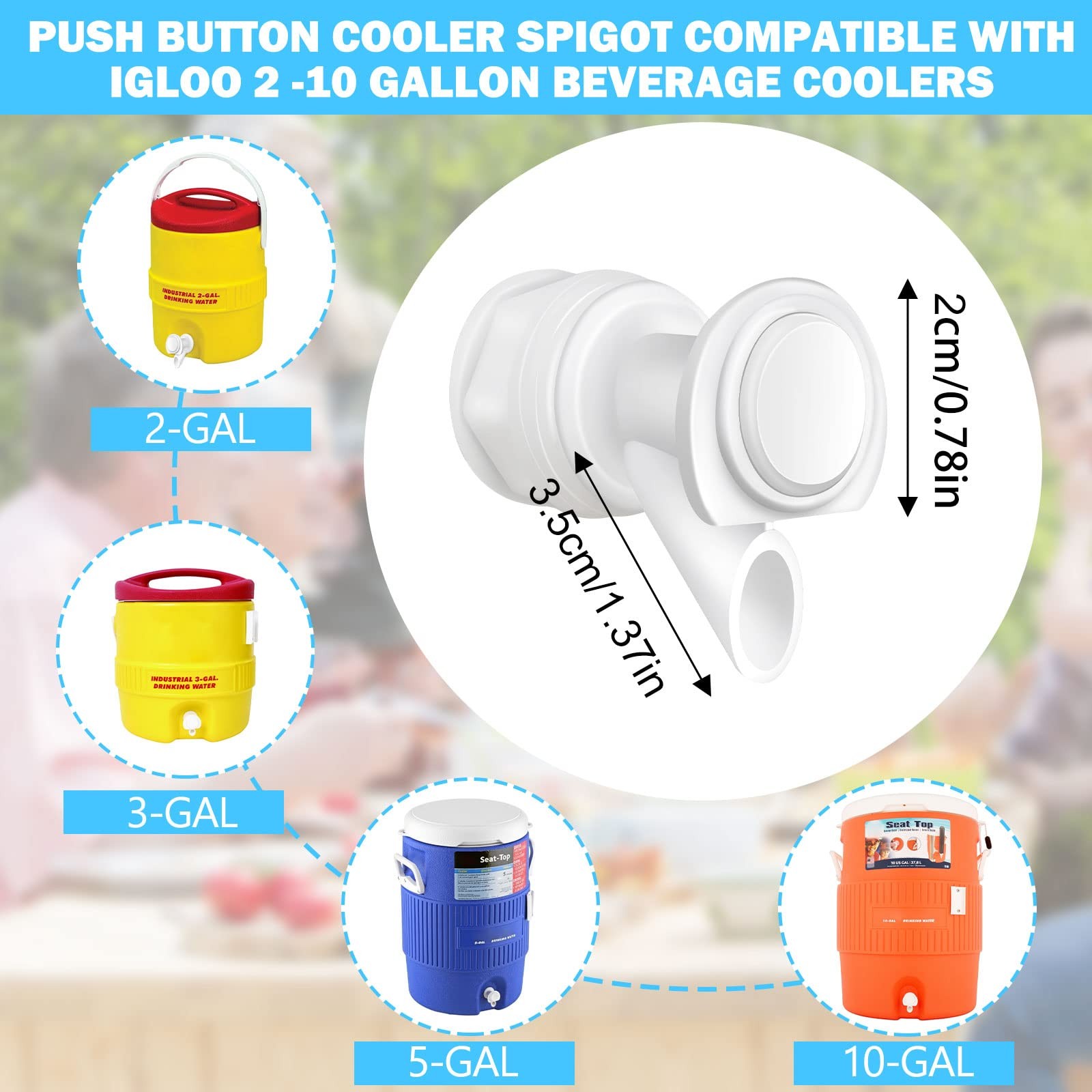 3Pcs Push Button Water Spigot Cooler Replacement, Reusable White
