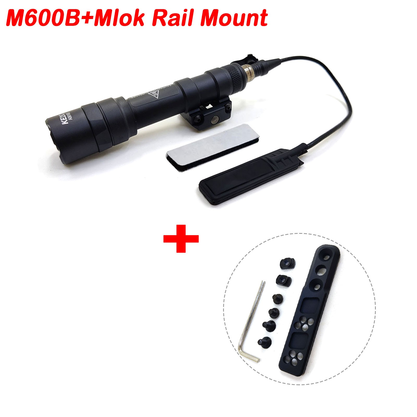 Tactical M600B LED Picatinny Flashlight With Pressure Switch + Mlok Mount Rail
