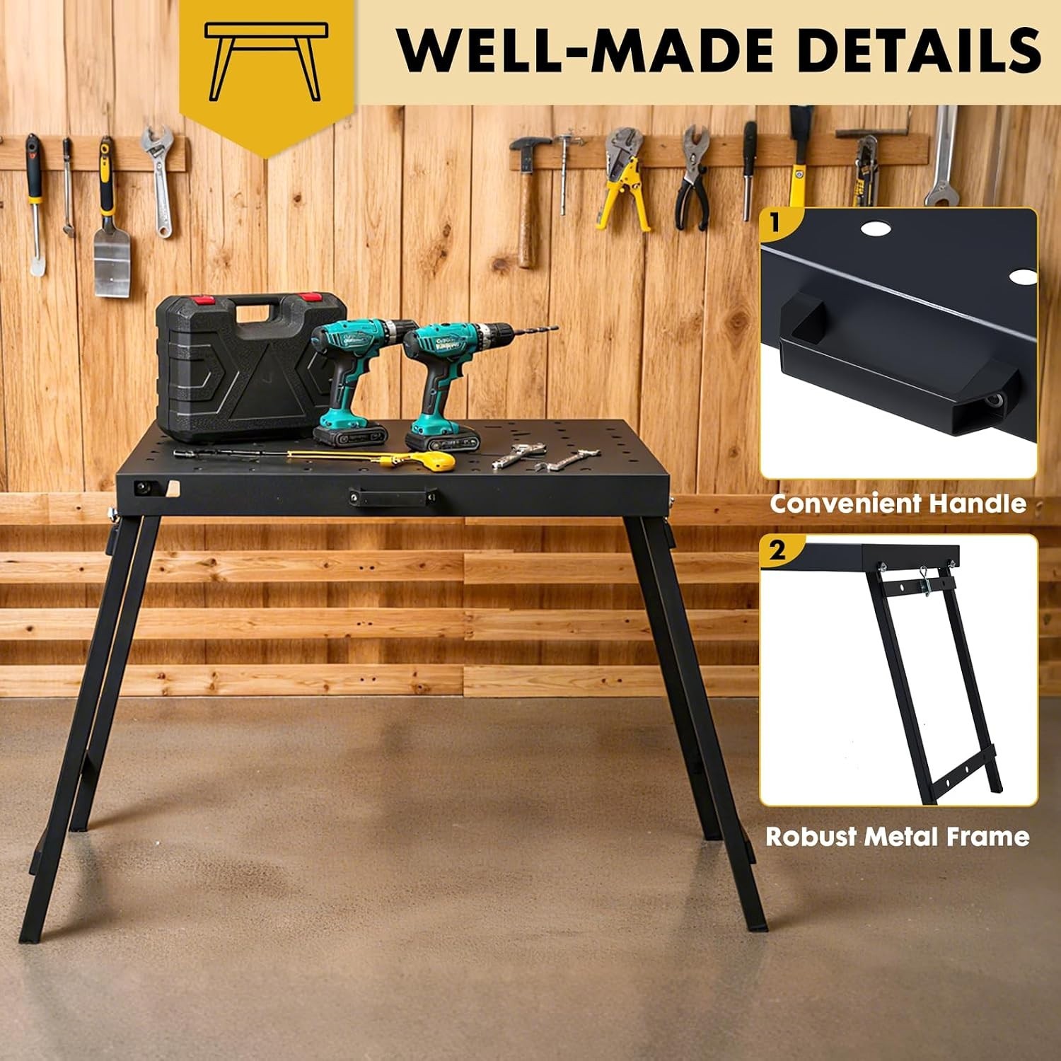 Versatile Foldable Welding Table with 1000LBS Capacity & Tool Slots - Lacquered