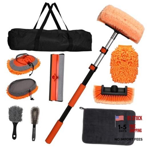 10Pcs 60" Car Wash Kit with Long Handle, Soft Extendable Car Wash Exterior