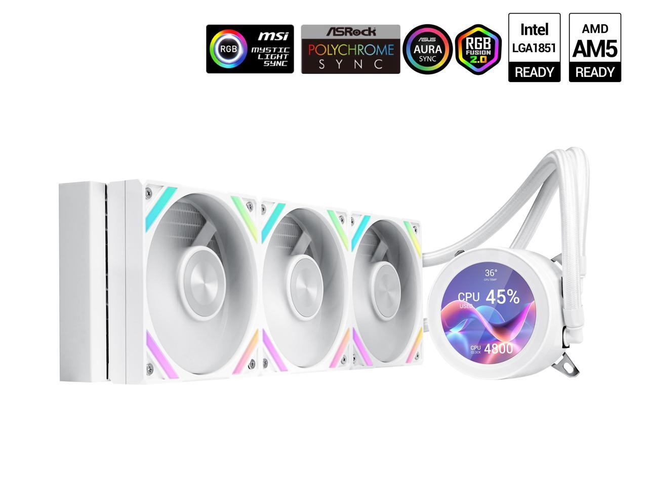 Sama Q70WHWAYNO3G 360mm LCD Liquid CPU Cooler White Modular LCP Fans