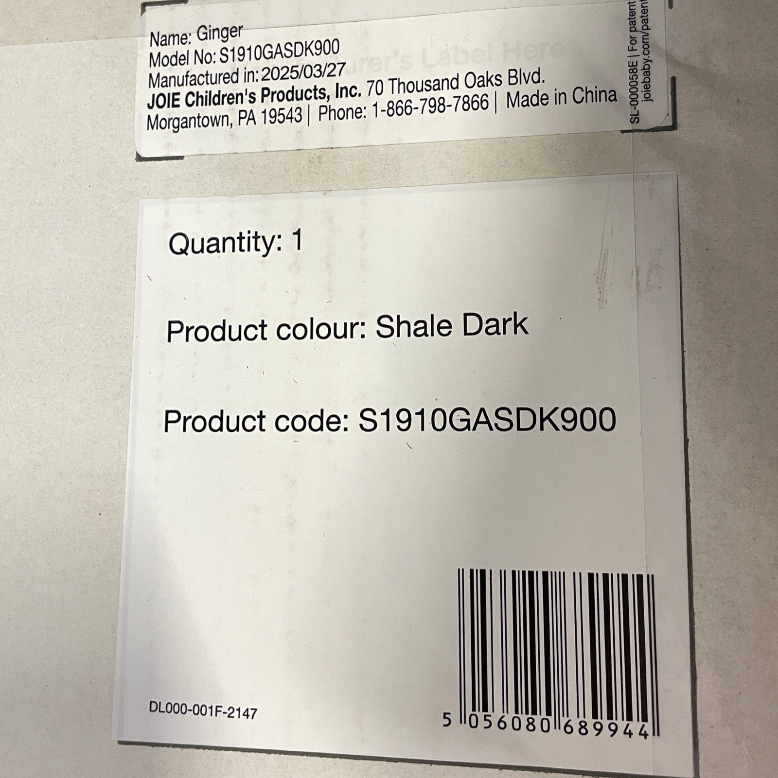 Joie Ginger Height Adjustable Pramette Stroller - Shale Dark #NO9944 (AR)