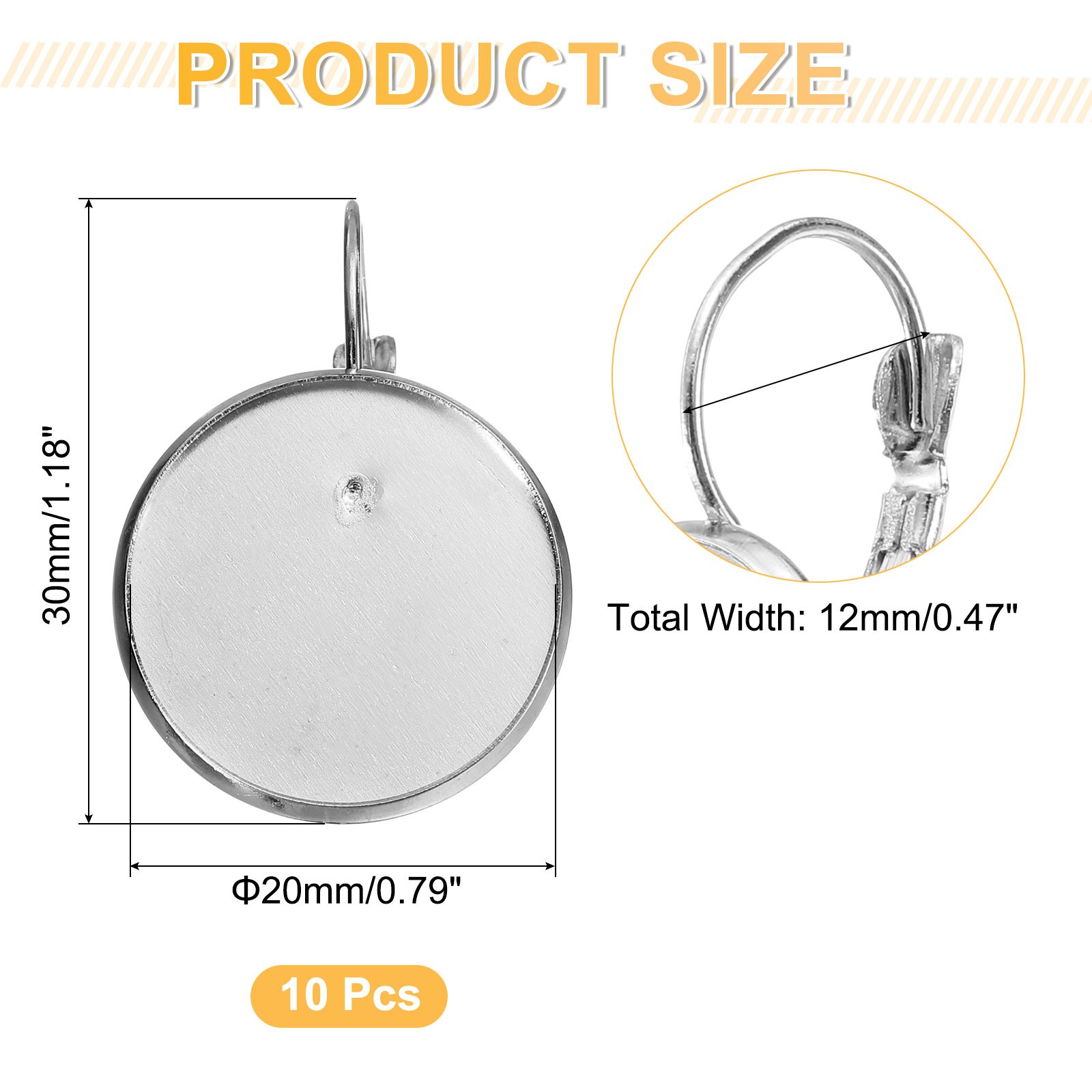 10Pcs Leverback Earring Hooks with 20mm Flat Round Blank Bezel Trays, Silver