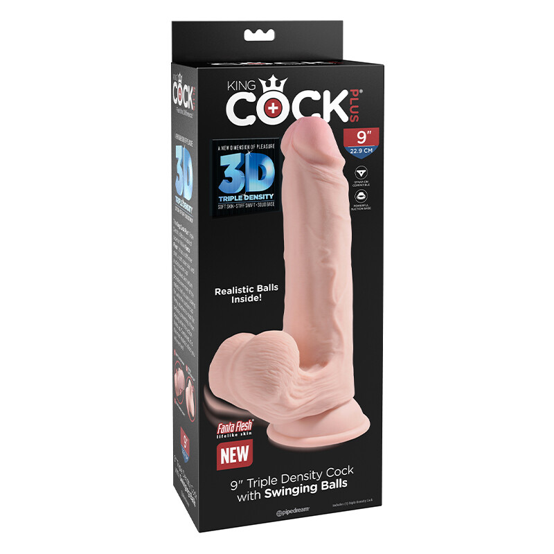 King Cock Plus Triple Density Dildo With Swinging Balls - Vanilla