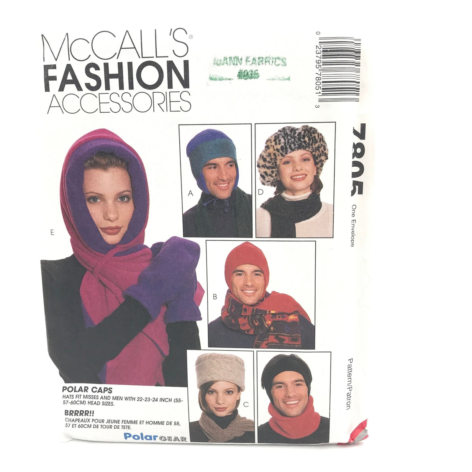 McCalls 7805 Unisex Hats and Scarfs Polar Gear One Size Vintage Sewing Pattern
