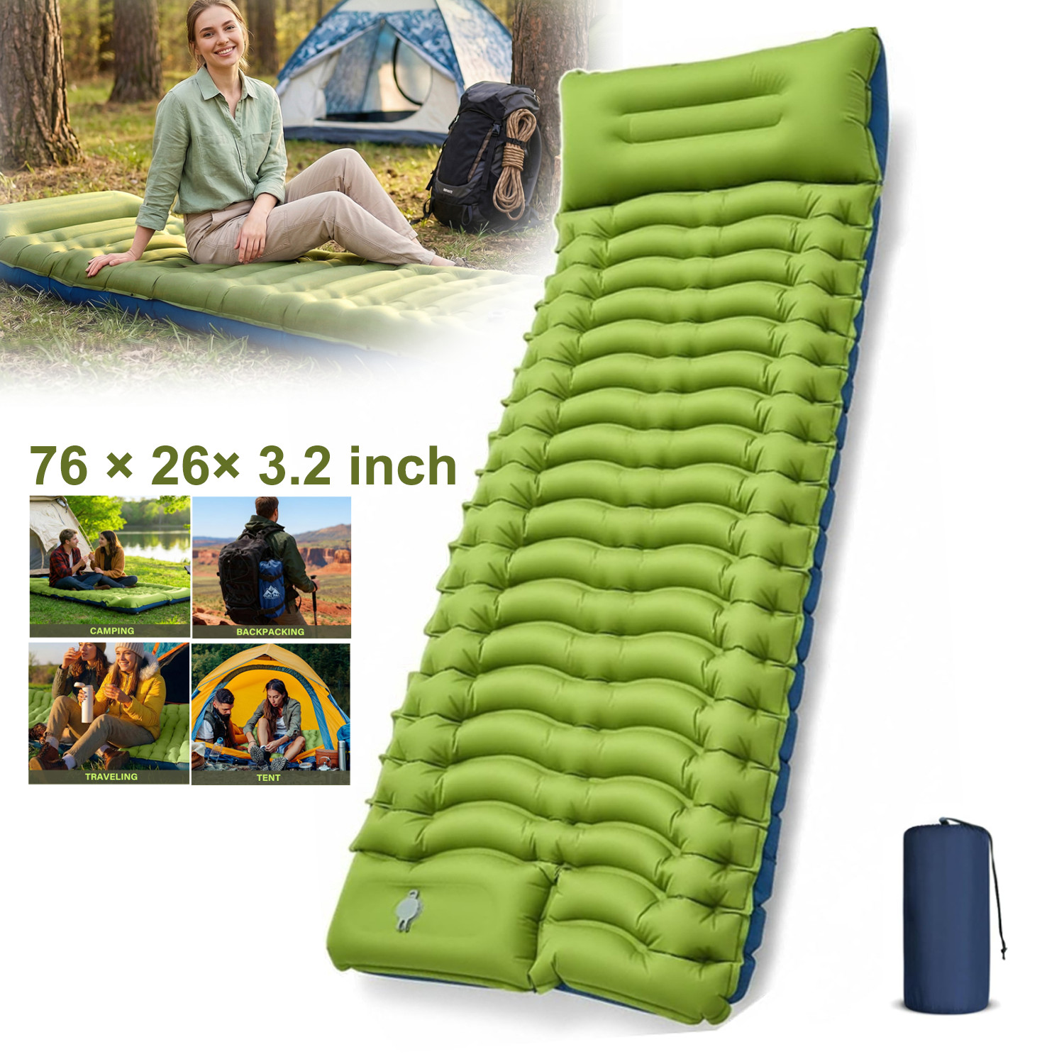 Camping Sleeping Pad Ultralight Sleeping Mat Built-in Foot Pump for Hiking Trave