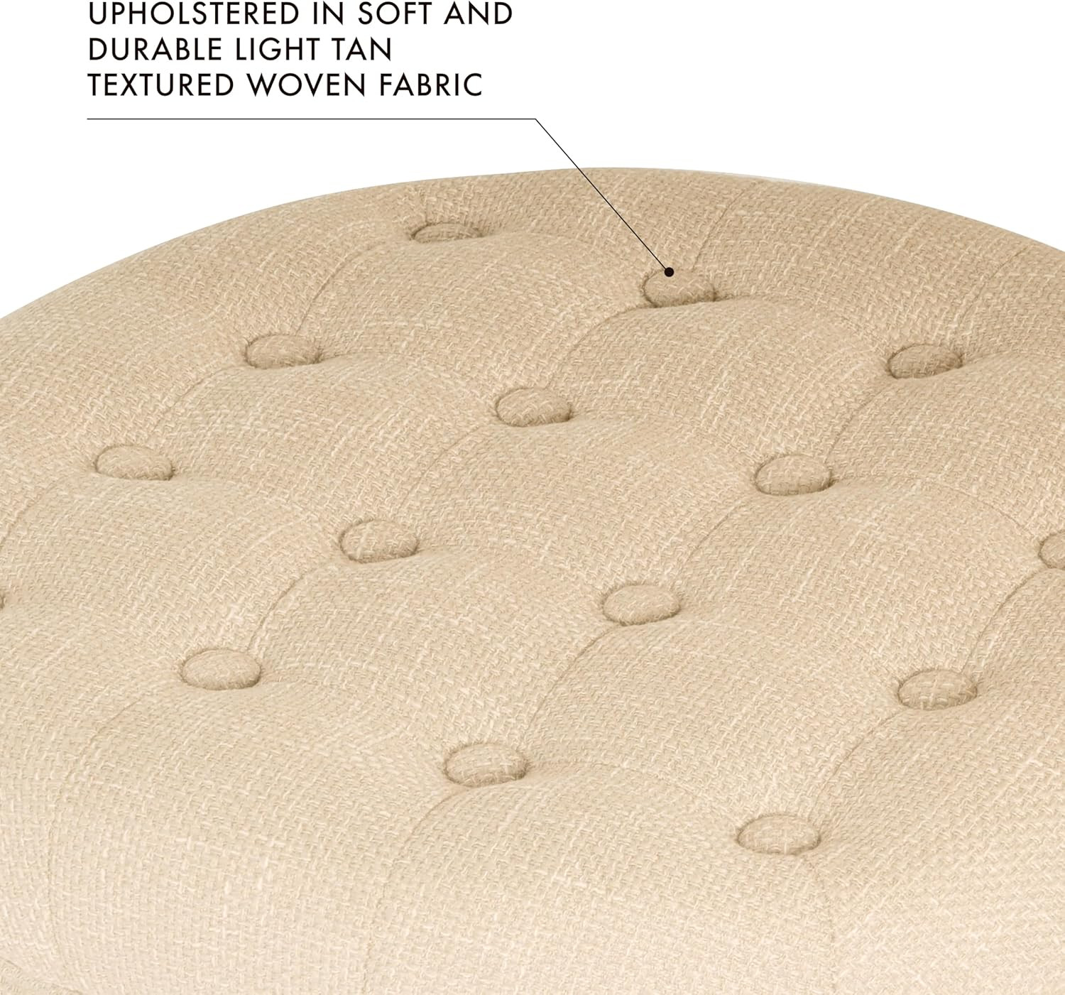 by Kinfine Fabric Upholstered round Storage Ottoman - Button Tufted Ottoman with