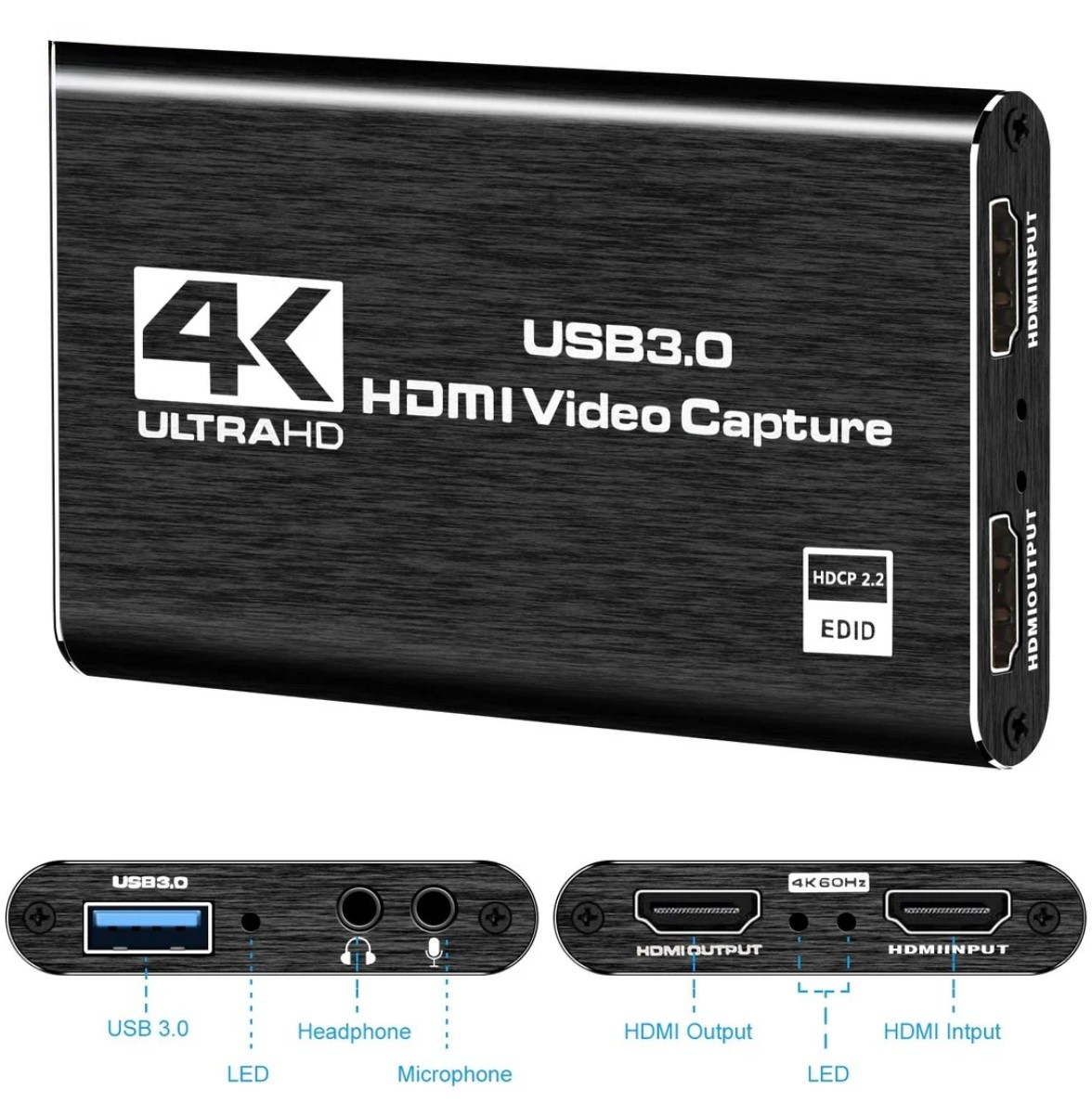 4K HDMI Capture Card for Streaming, Full HD 1080P 60FPS USB Cam Link Game Audio