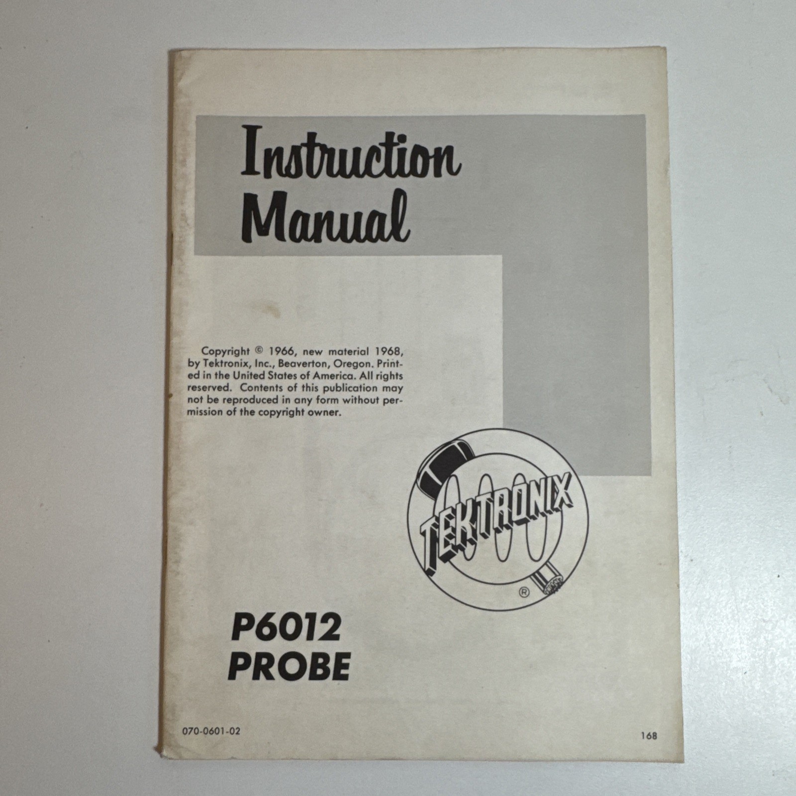 Tektronix P6012 Probe Instruction Manual 070-0601-021 1966
