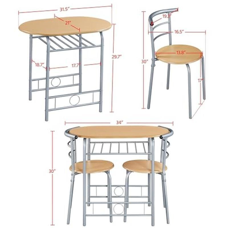 3 Piece Dining Table Set Kitchen Table & Chair Sets for 2 Compact Bistro Table
