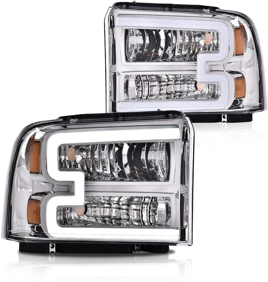 LED DRL Headlight 2005-2007 Ford F250 F350 F450 F550 Excursion Clear Chrome Lamp