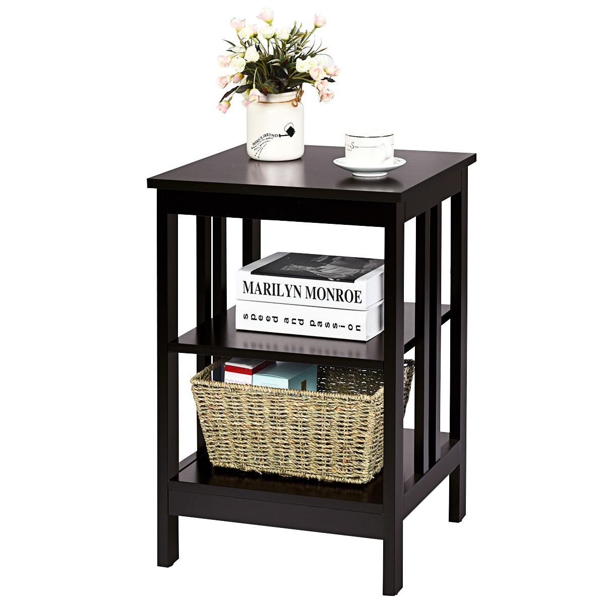 3-tier Side Table Nightstand Sofa End Table Storage Display Shelf Espresso