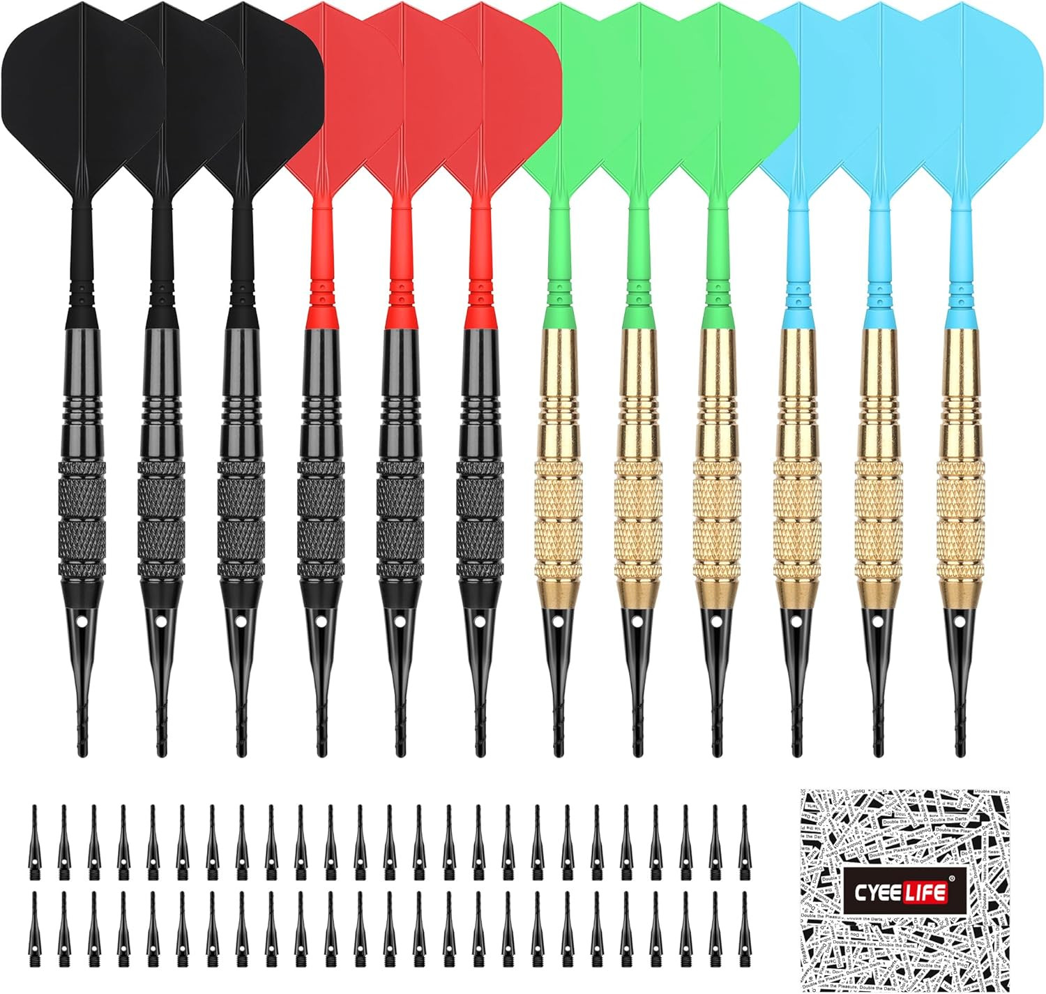 Darts Plastic Tip,Soft Tip Darts Set,12 Pcs 18 Gram with 50 Extra Dart Tips for