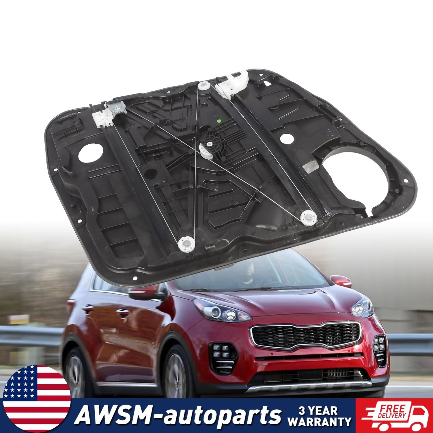 For 2017-22 Kia Sportage Front Door Right Side Power Window Regulator w/o Motor