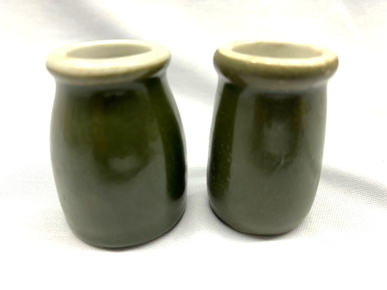 2 Olive Green Pottery Toothpick Holders 2-1/4" Tall
