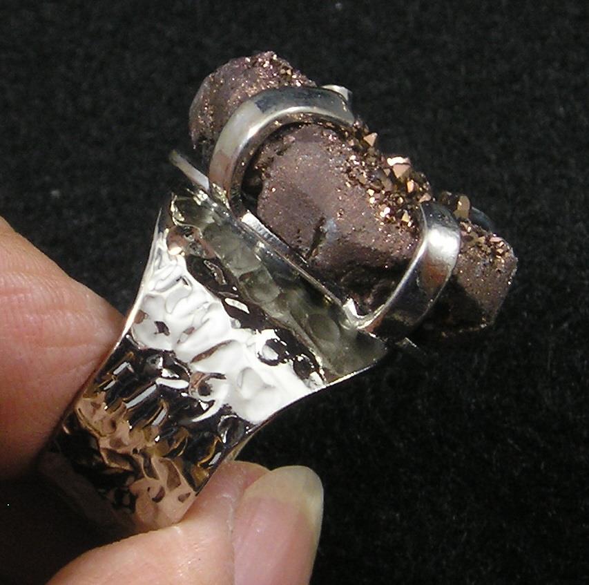 Root Beer Brown Coated Druzy Agate Nuggety Large Finger Ring Adjustable Size 8+