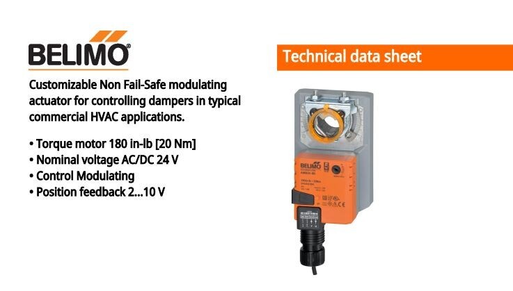 Belimo AMX24-SR 180 in-lb Torque, 24VAC/DC, Modulating 2-10VDC Control Signal