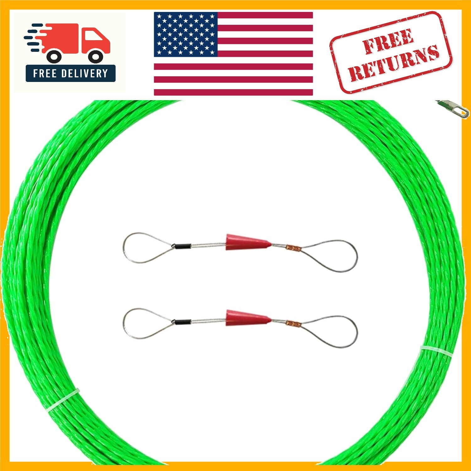 Compact 33ft Fish Tape Cable Puller - 4mm PET Wire Tool for Electricians & DIY