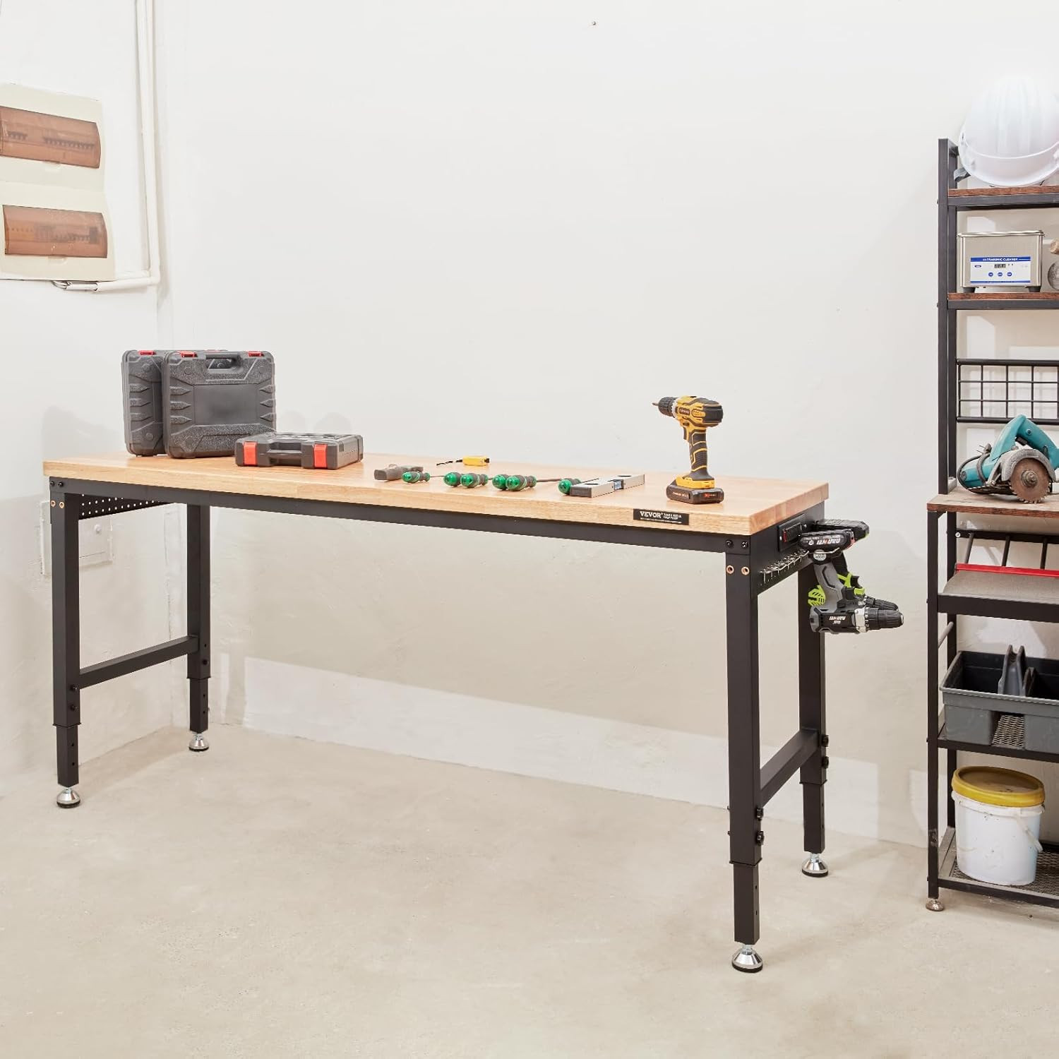 Workbench for Garage 72" Adjustable Workbench, Heavy-Duty Hardwood Worktable wit