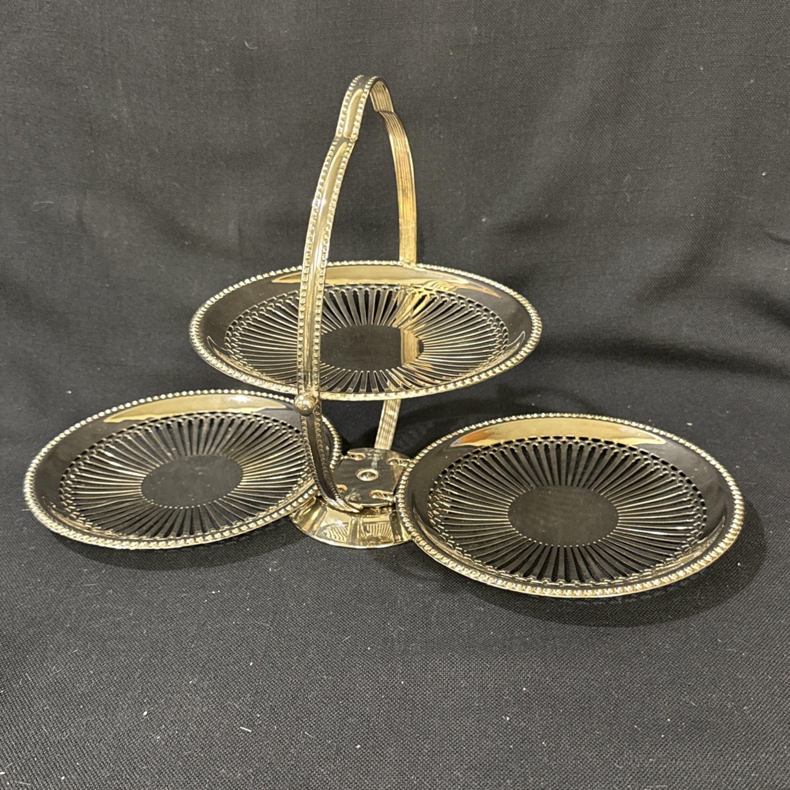 Vintage Folding Tiered Silverplate Dessert Stand Tray