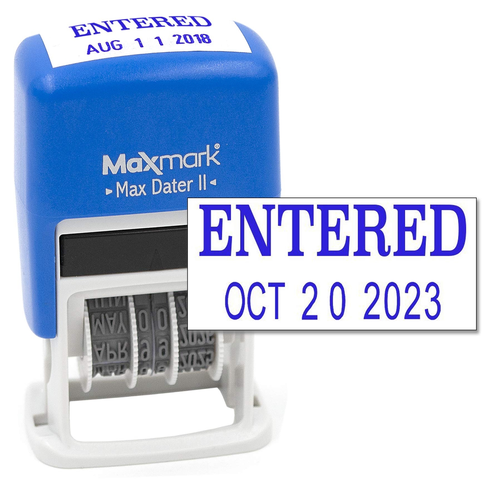 Self-Inking Rubber Date Office Stamp with Entered Phrase & Date - Blue Ink Ma...