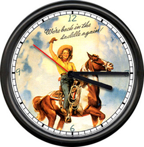 Cowgirl Pinup Girl In Saddle Again Paint Horse Western Gift Sign Wall Clock