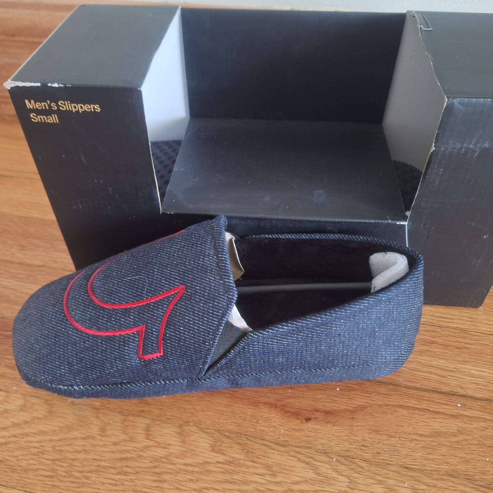 True Religion Mens Faux Denim Slippers Grey Blue Small 7-8 New In Box