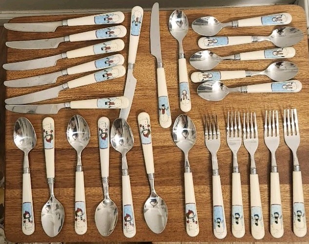 Vtg Snowmen Serenade II Flatware Stainless Steel 25pc Christmas Holiday Winter