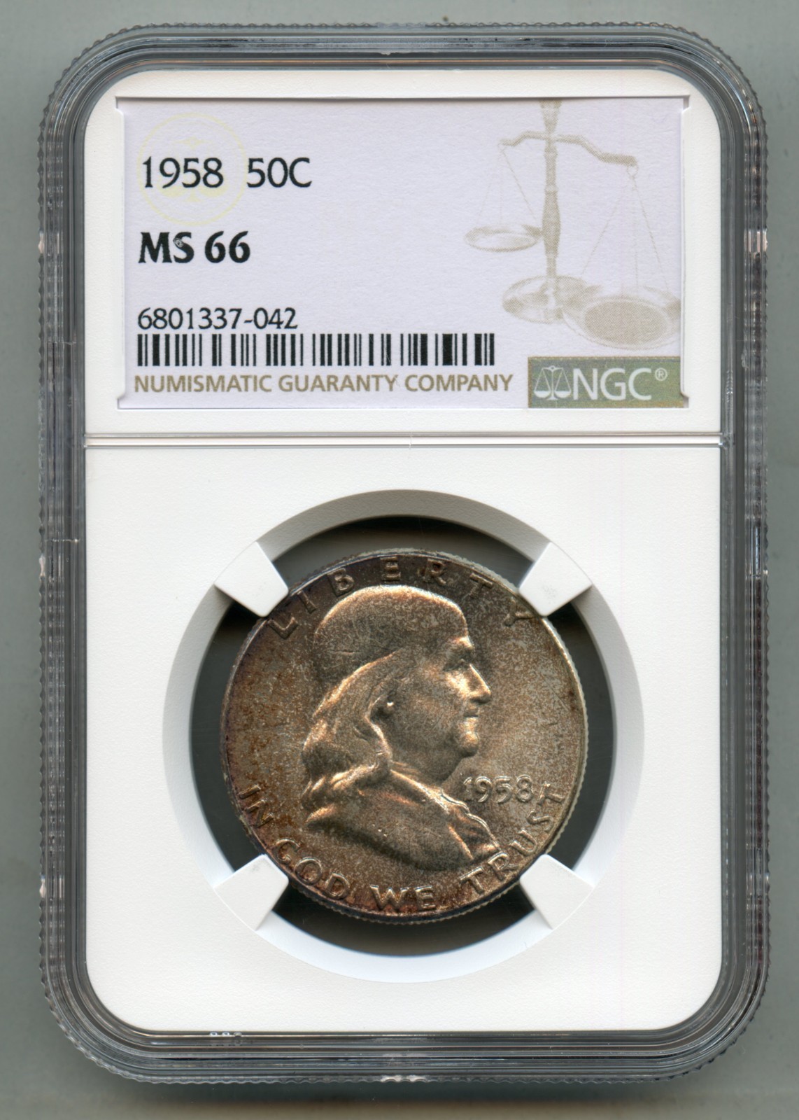 1958 Franklin Silver Half Dollar NGC MS 66