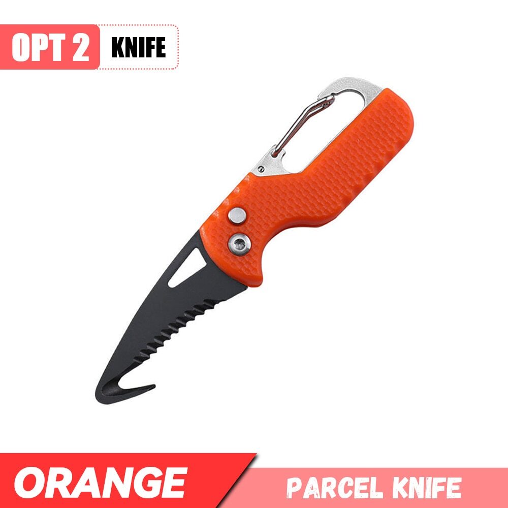 Pocket MultiTool Knife Necklace Keychain Folding Blade Knife Serrated Hook Blade
