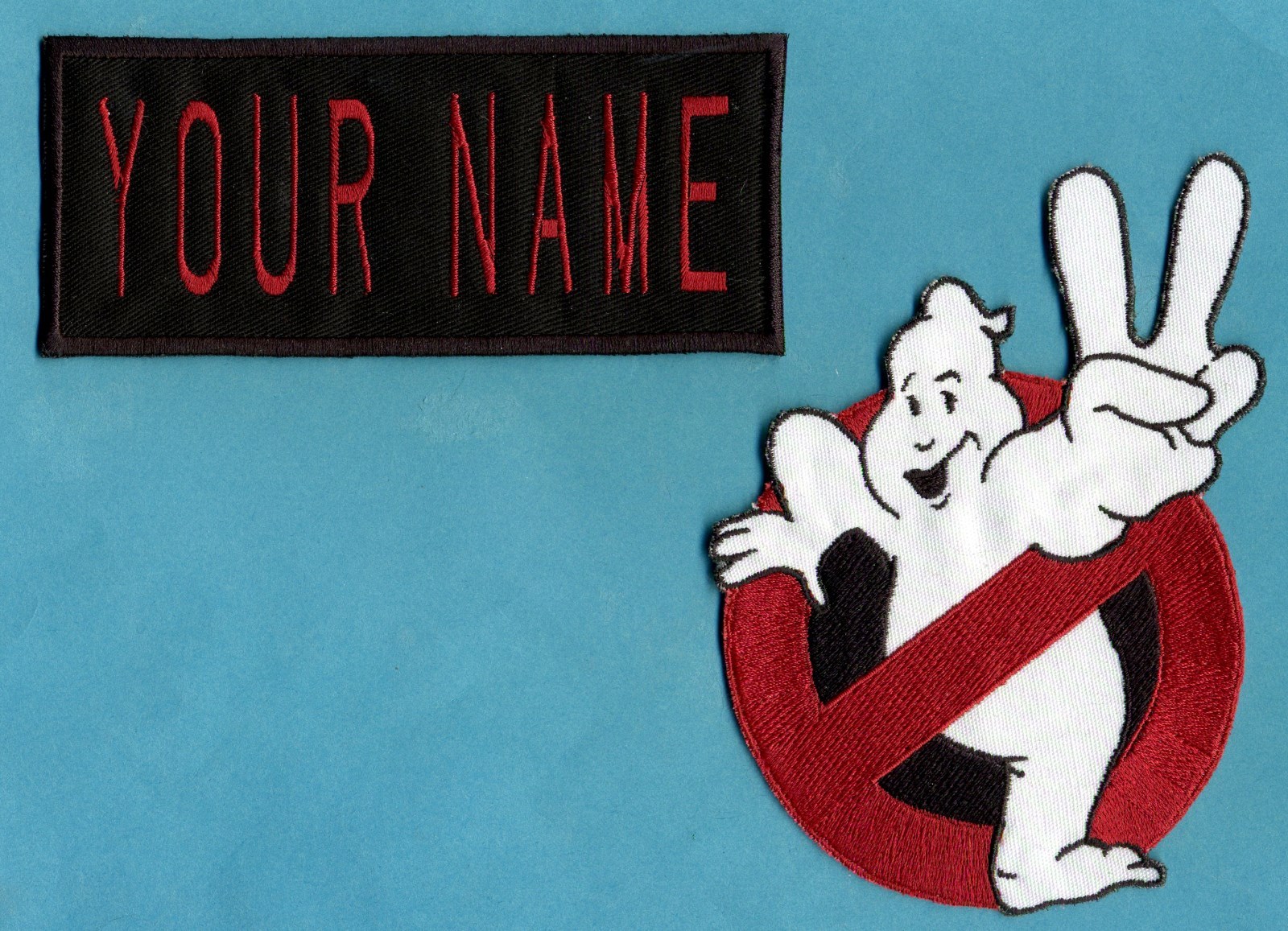 ADULT size Ghostbusters No Ghost 2  & Custom Name 2 Tag Patch Set: HOOK style