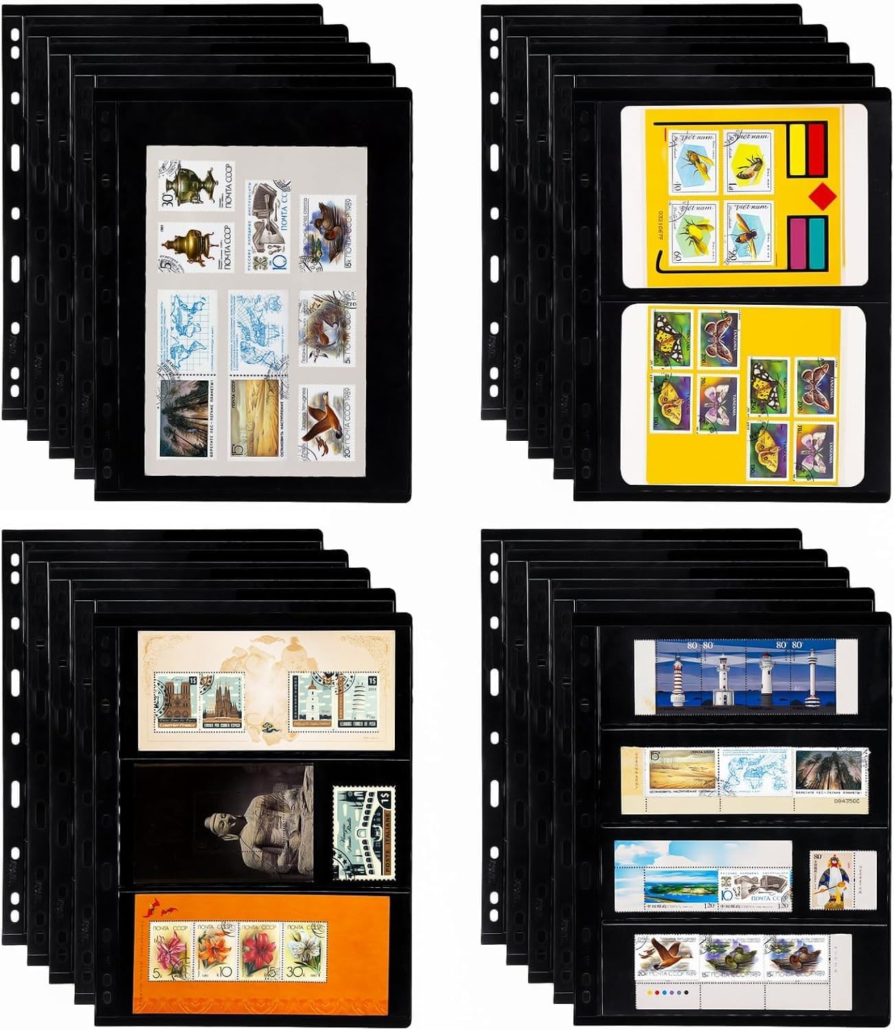 Elsjoy 20 Sheets 40 Pages Stamp Album Pages, 9Hole Stamp Collection Inserts D...