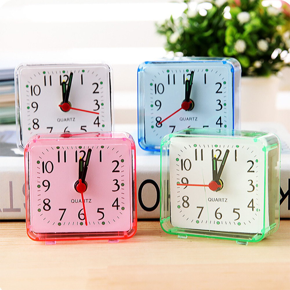 Square Simple Quartz Beep Alarm Clock Cute Portable Travel Table Bedside Clock