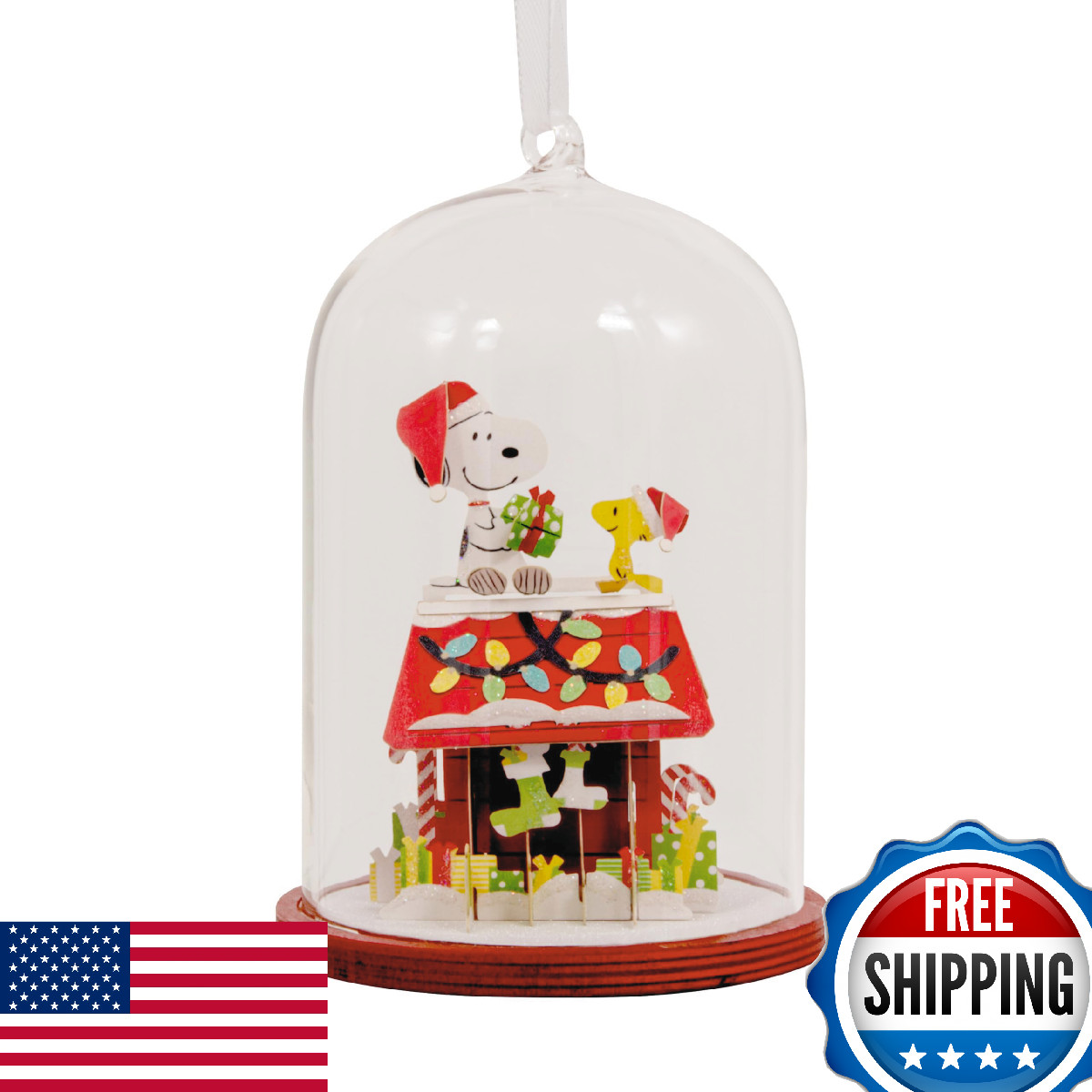 Hallmark Peanuts Snoopy's Doghouse Cloche Christmas Ornament, Glass, Gifts