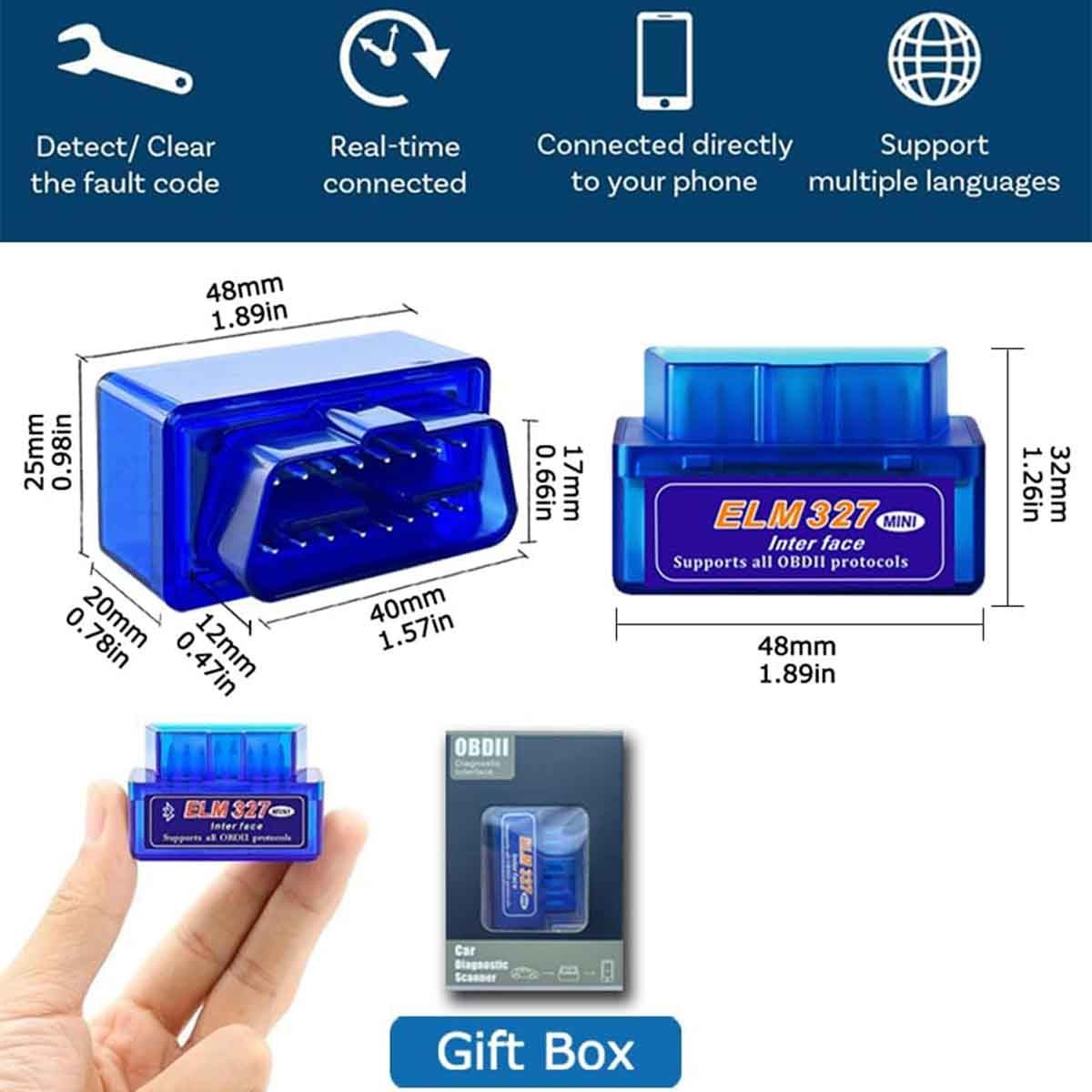 ELM327 OBD2 Code Reader Bluetooth Auto Diagnostic Tool OBDII Scanner for Android