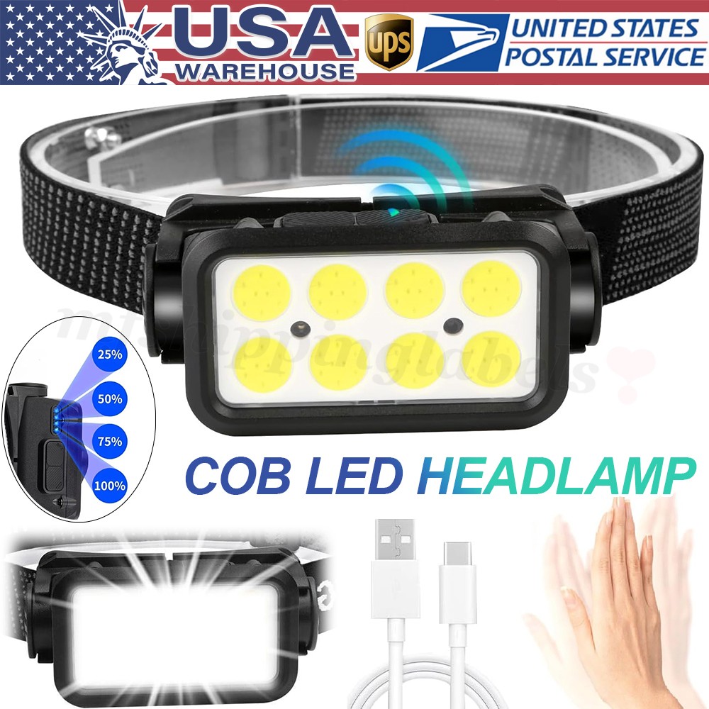 1-2X Super Bright COB LED Headlamp Motion Sensor Bar Headlight Torch Work Light
