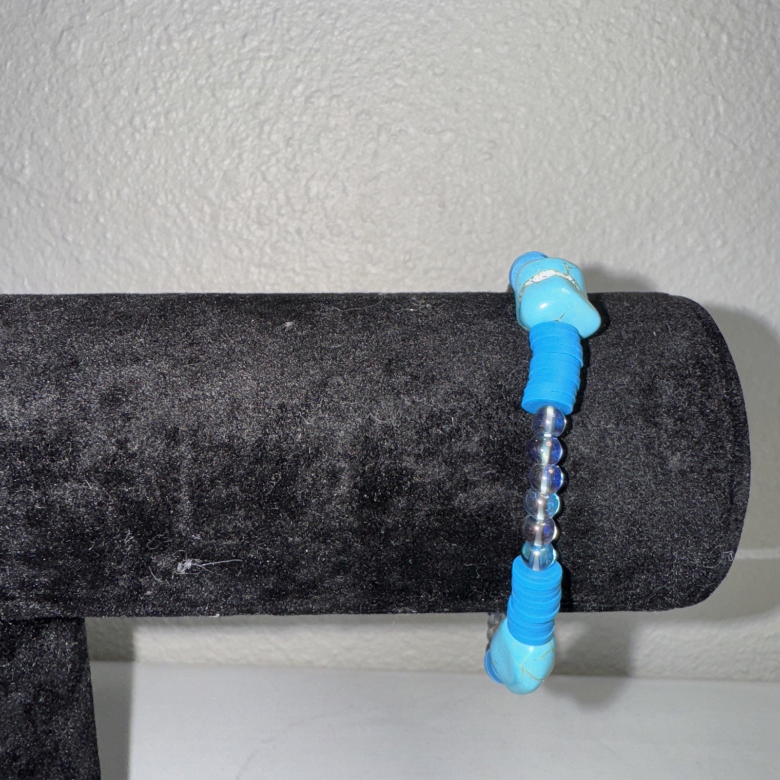 Cute Blue Handmade Clay Bead Bracelet With Beautiful Blue Gemstone