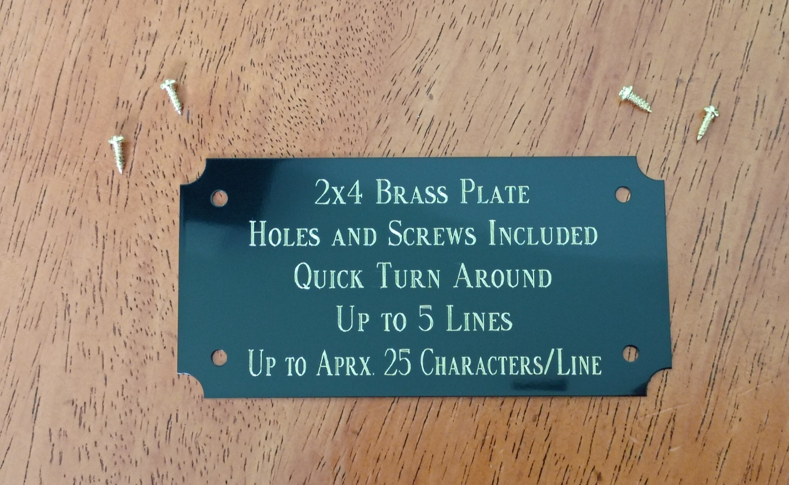 2"x4" BLACK BRASS NAME PLATE, Baseball, Football, Golf, Sports with 4 screws