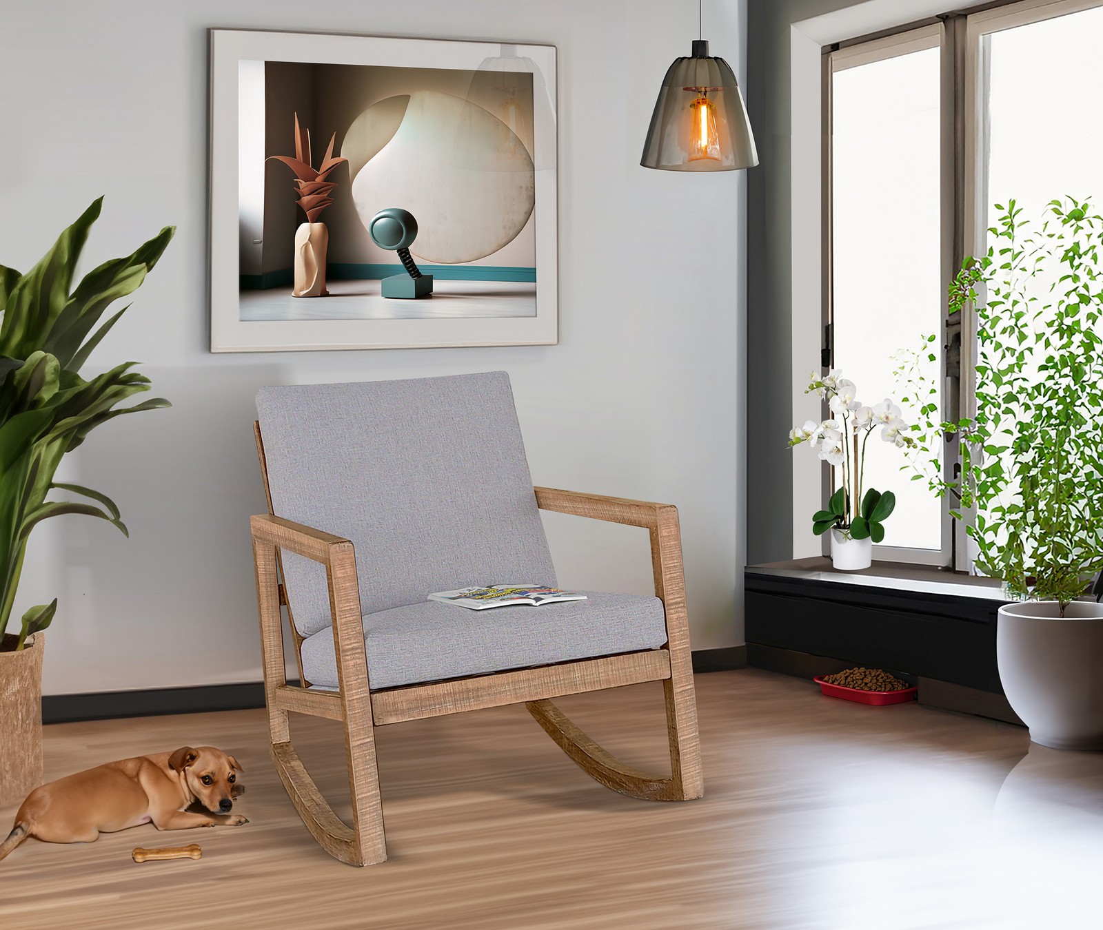 Sunny Designs Morgan Fabric Upholstered Rocking Chair in Gray