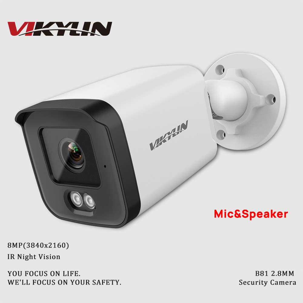 VIKYLIN 4K 8MP POE IP Camera IR Light Vision Mic Speaker Outdoor NDAA ONVIF CCTV