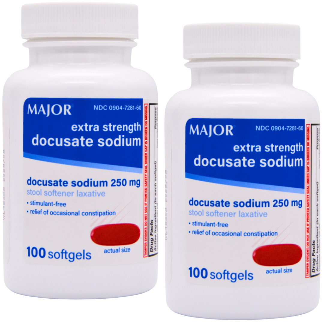 Major Docusate Sodium 250 mg - 100 Softgels | Colace - 2 Pack (2-2028)