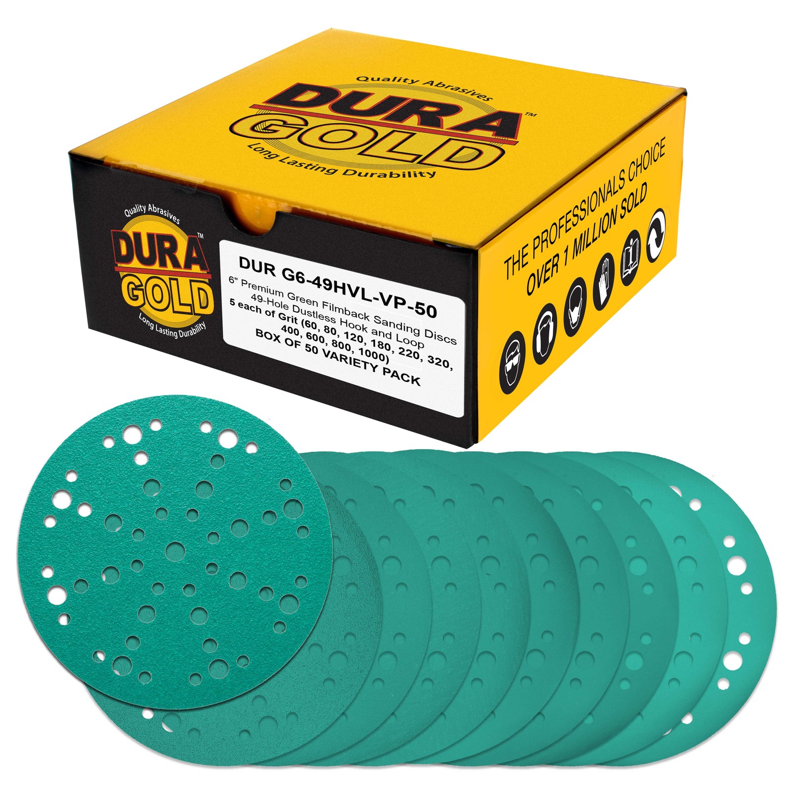 6" Green Sanding Discs, 49-Hole, 50 Disc Variety Pack - Hook & Loop Sandpaper