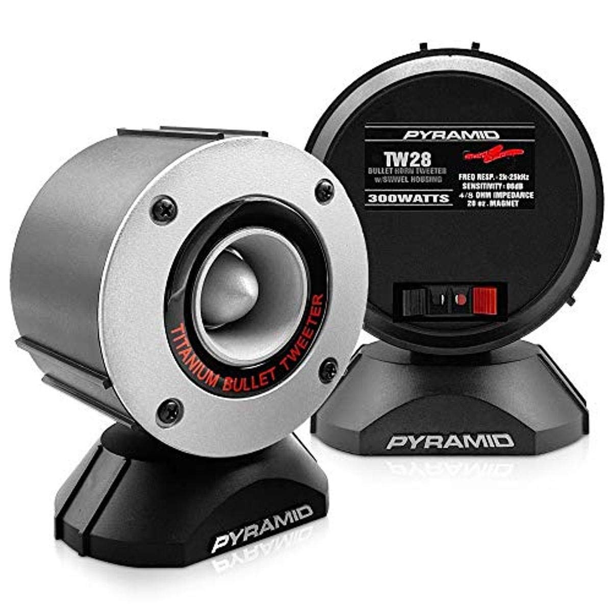 Pyramid 300 Watt Marine Tweeter Speaker - 3.75” Aluminum Bullet 3.75", Black