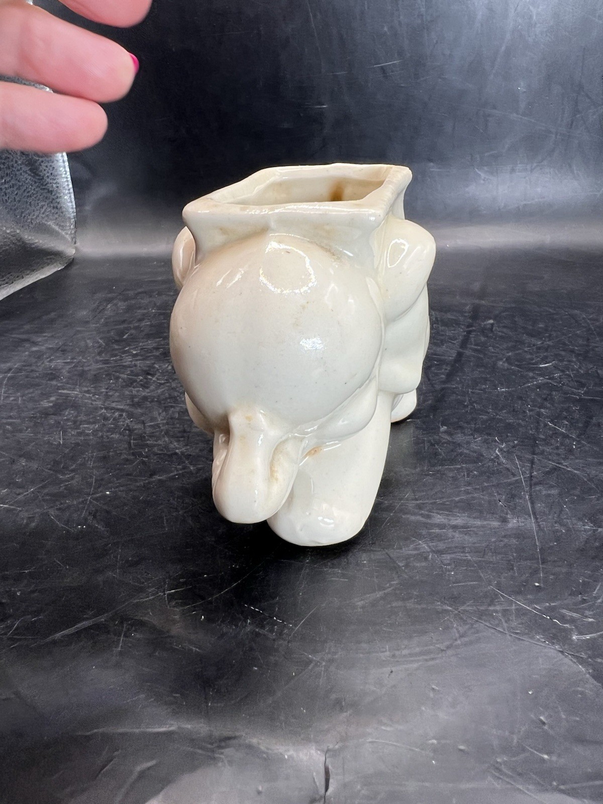 Vintage Small White Elephant Planter 3” Tall READ