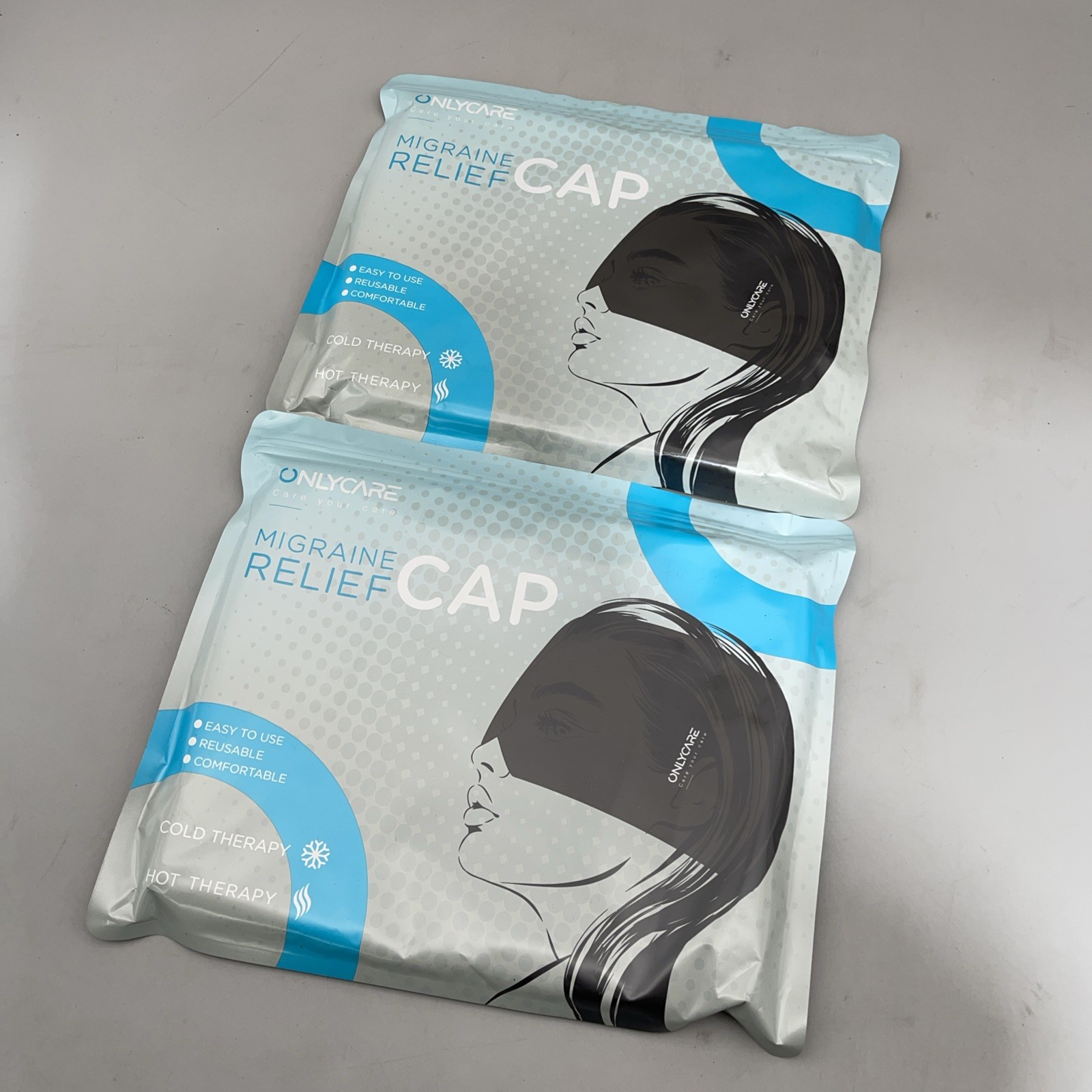 2 Pack ONLYCARE Migraine Relief Cap,  Soothing Headache Hat, Ice Head Wrap Black