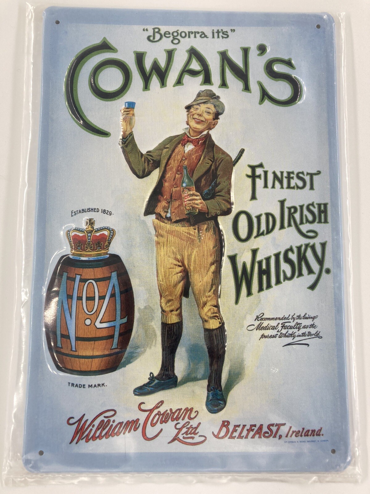 Cowan's Tin Sign Shield 3D Embossed Arched Metal Approximately 8" x 12"NOS