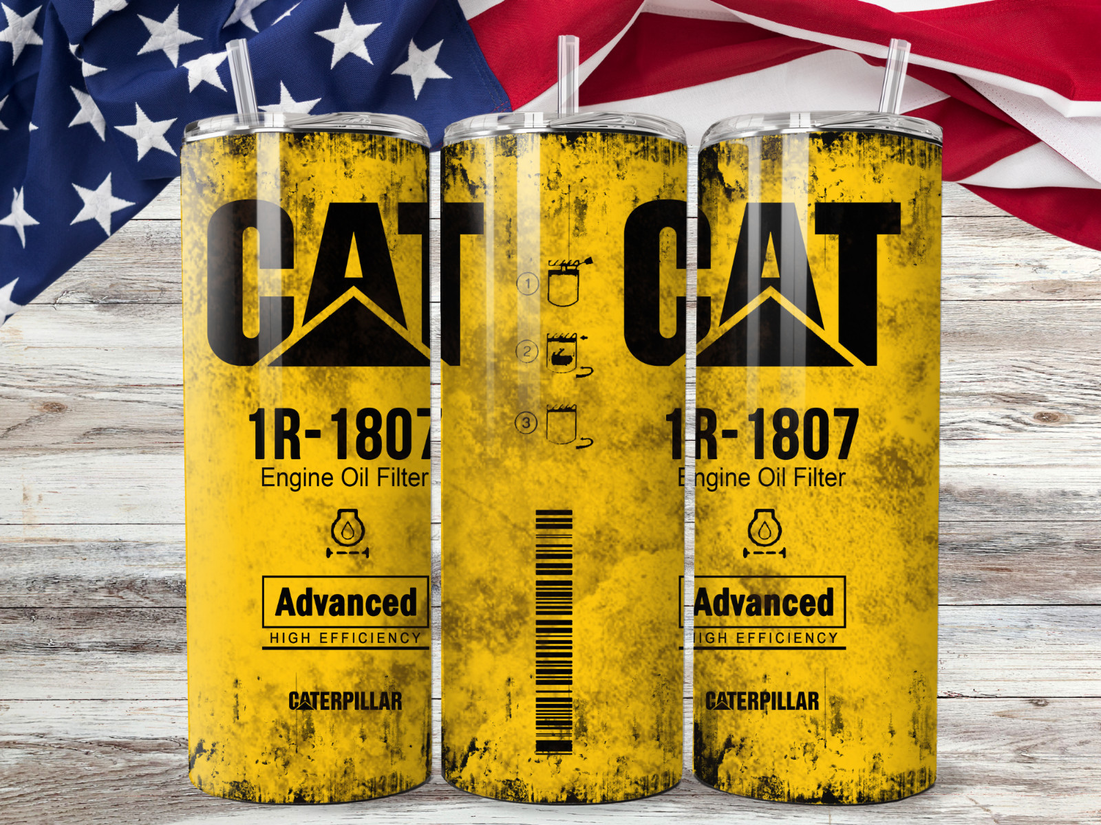 20oz Skinny Insulated Tumbler Oil Filter Style Yellow Black Stainless Steel Cup