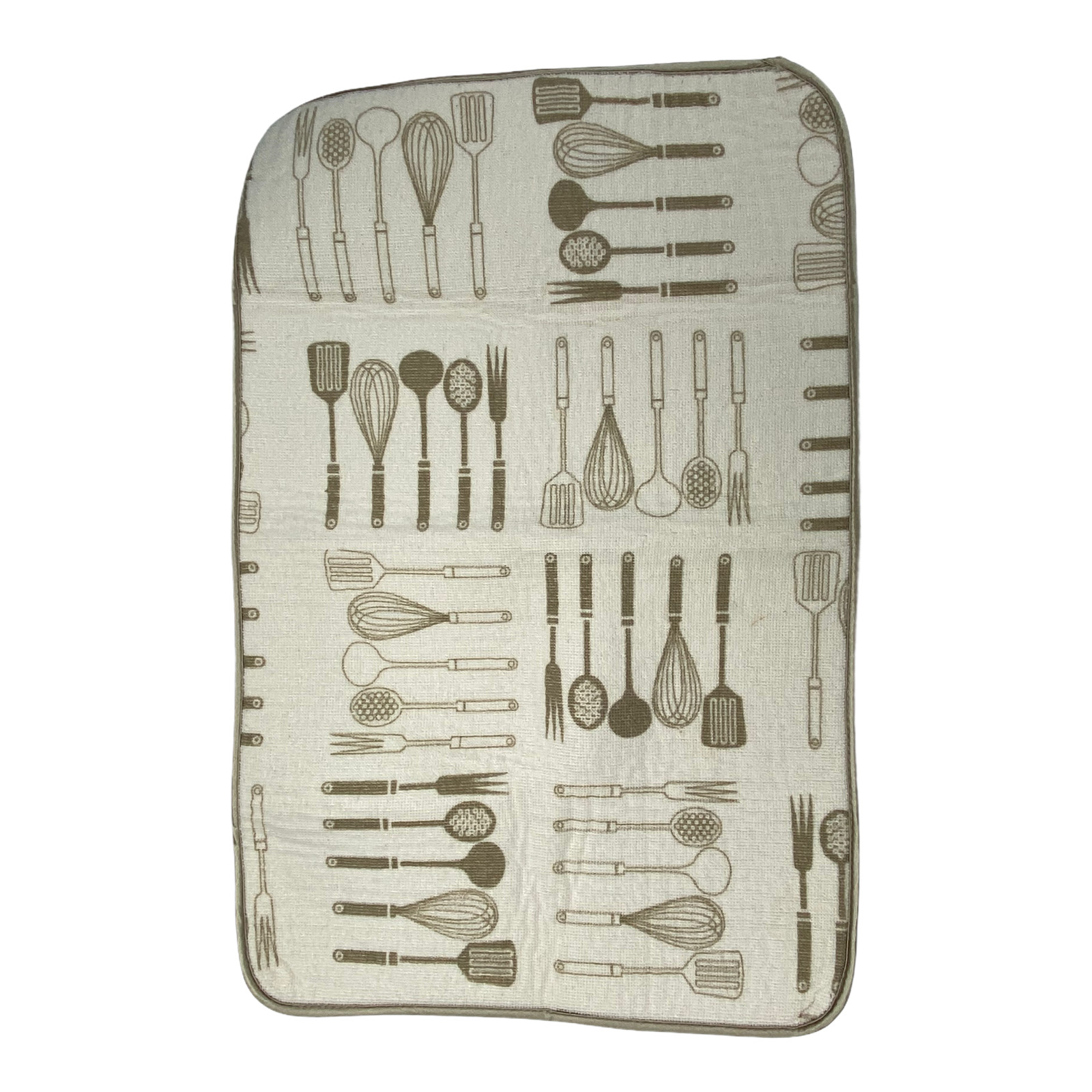 Dish Drain Mat Reversible Contemporary Print Utensils Beige & Tan 15.5in x 23in